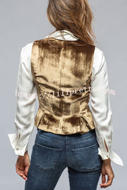 Retro Gold Velvet V-neck Sleeveless Vest