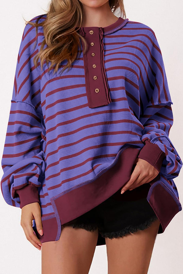 Fashion Striped Print Loose Casual Long-sleeved Top