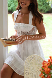Bohemian Style Suspender Hollow Stitching Lace Up Mini Dress
