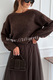 Gisella Knit Back Slit Leopard Print Bow Design Long Sleeve Relaxed Sweater