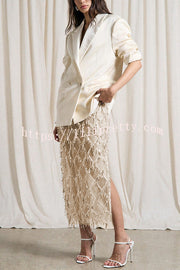 Sexy See-through Sequined Tassel Midi Skirt