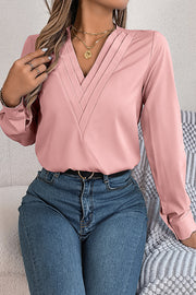 Elegant Layered V-neck Long-sleeved Casual Shirt