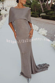 Fit and Elegance Fine Shimmering Fabric Open Cowl Back Draped Neckline Maxi Dress