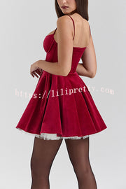 Year-end Dance Velvet Tulle Patchwork Sweetheart Neck Slip Mini Dress