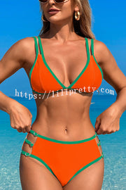 Contrast Color Lace-up Stretch Two-piece Bikini Swimsuit