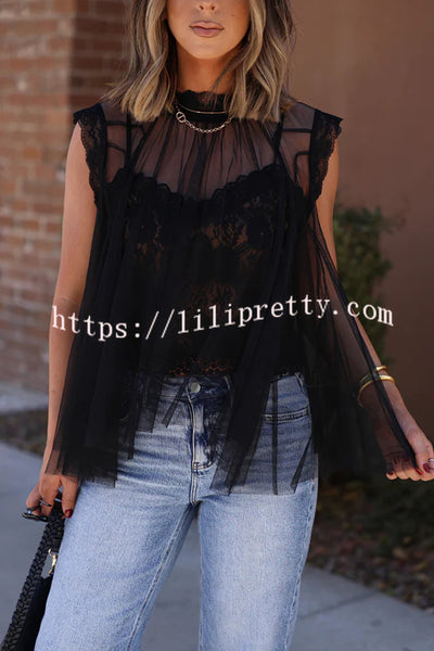 Light and Cute Tulle Lace Inner Wear High Neck Cape Top