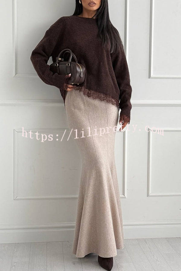 Caitlin Knit Stretch Fabric High Waist Fishtail Casual Maxi Skirt