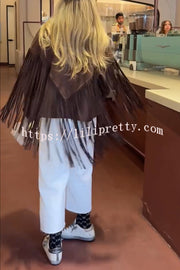 Western City Suede Long Tassels Long Sleeve Lapel Relaxed Jacket
