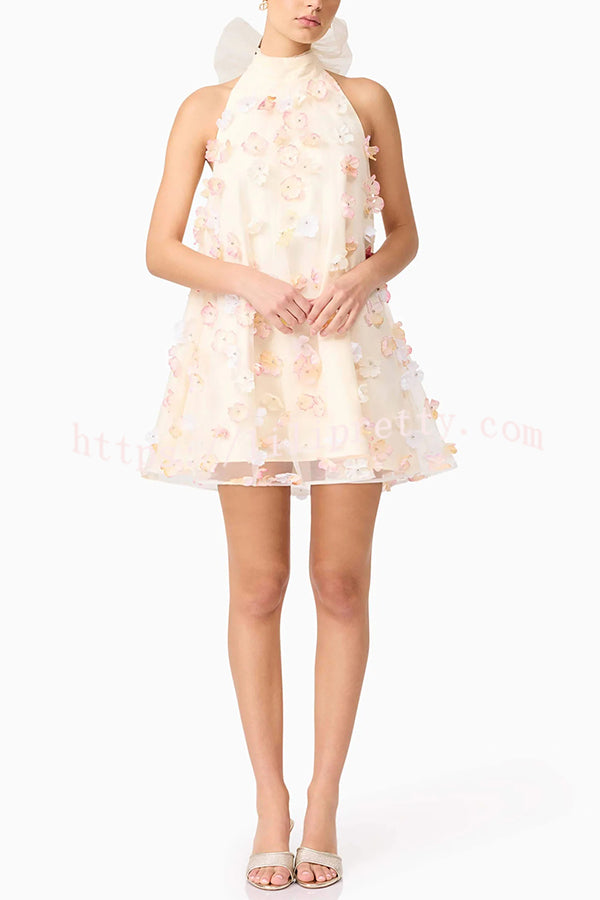 Sweet Floral Embellished Sleeveless Mini Dress