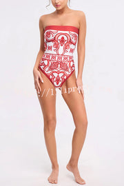 Lilipretty® Summer Lovin Unique Royal Print Strapless One Piece Stretch Swimsuit and Pareo