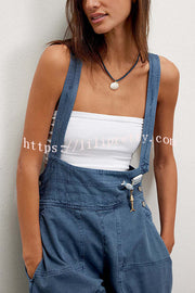 Fashionable Casual Side Pocket Button Loose Denim Overalls