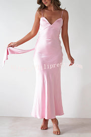 Satin Elegant Sling Backless Lace-Up Midi Dress