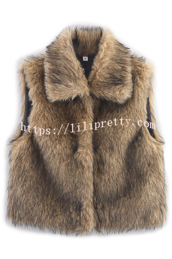 Stylish Collared Sleeveless Short Faux Fur Vest