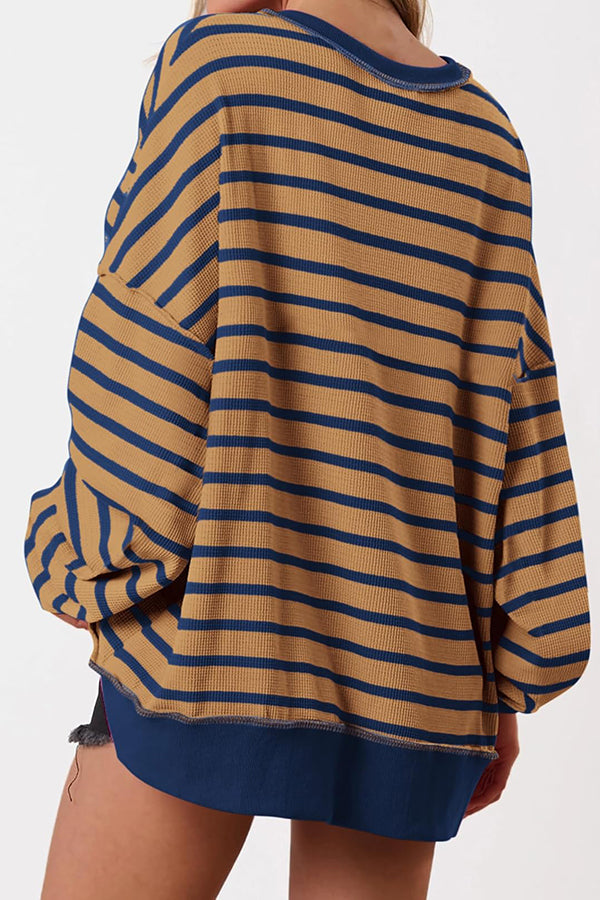 Fashion Striped Print Loose Casual Long-sleeved Top