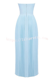 Romantic and Elegant Pleated Strapless Maxi Dress