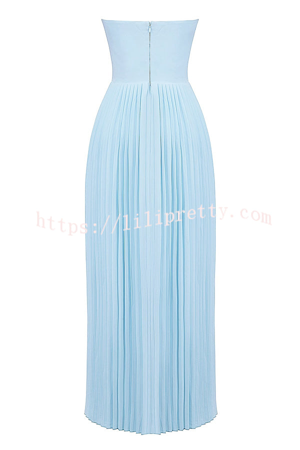 Romantic and Elegant Pleated Strapless Maxi Dress