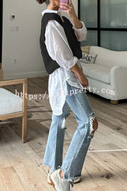 Solid Color V-neck Sleeveless Casual Loose Vest