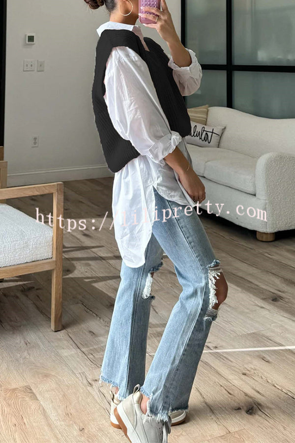 Solid Color V-neck Sleeveless Casual Loose Vest