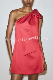 Perfect Holiday Date Oversized Bow Detail One Shoulder H-line Mini Dress