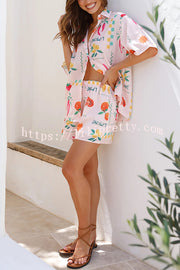 Lilipretty® Bailey Unique Print Loose Button Shirt and Elastic Waist Pocketed Shorts Set