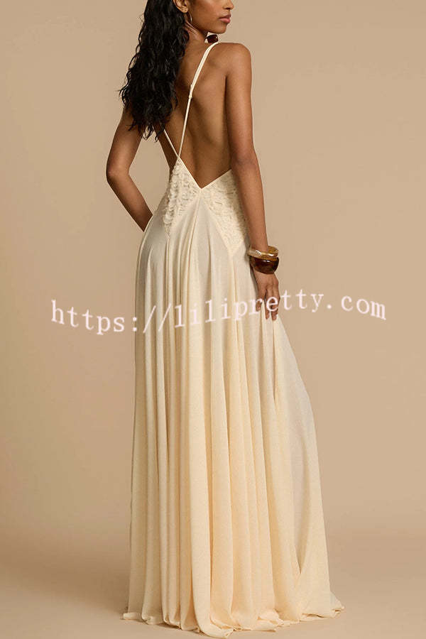 Venus By The Sea Tulle Lace Patchwork Backless Flowy Maxi Dress