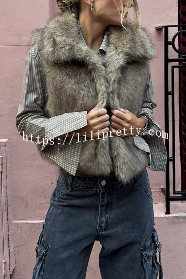 Stylish Collared Sleeveless Short Faux Fur Vest