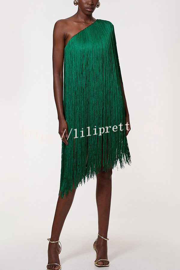 Fashion One-shoulder Slim-fit Elegant Tassel Mini Dress