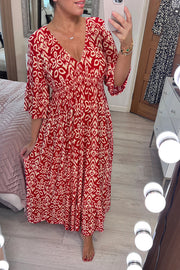 Fairytale Song Bohemian Print Stretch Frill Sleeve Loose Maxi Dress