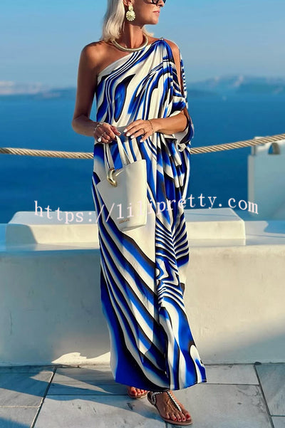Sirinda Unique Printed Cutout One-shoulder Holiday-style Loose Maxi Dress