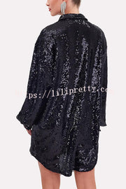 Solid Color Sequined Long-sleeved Casual Mid-length Loose Shirt