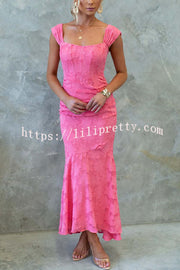 Unreal Beauty Floral Textured Material Ruched Fishtail Maxi Dress