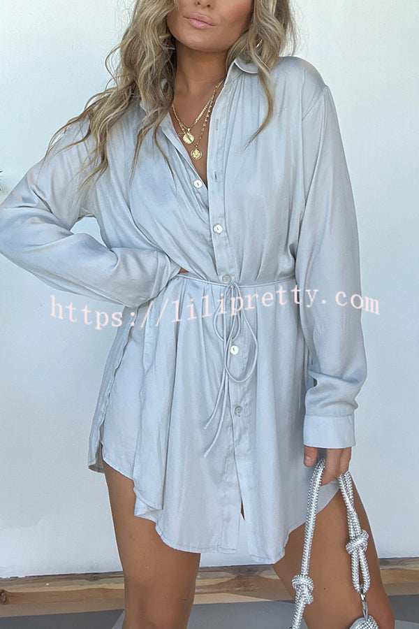 Solid Color Long Sleeve Button Casual Shirt-Style Rompers