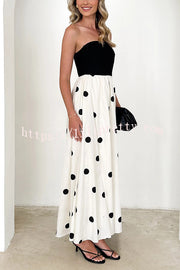 Polka Dot Print Off-shoulder Contrast Color Maxi Dress