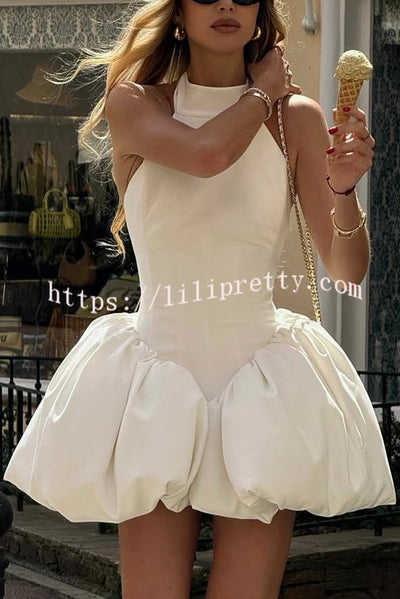 Fashionable Temperament Halter Backless Slim Mini Puffy Dress