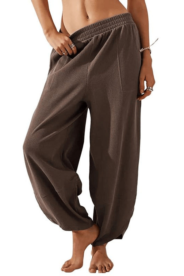 Solid Color Casual Elastic Waistband Wide-leg Pants