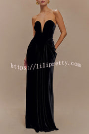 Paige Velvet Off Shoulder Side Pleated Hip Drape Maxi Dress
