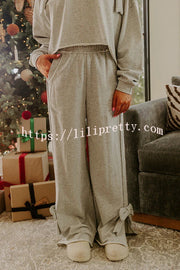 Dear Daydream Loose Bow Tie Long-Sleeved Sweatshirt and Elastic Waist Pocket Pants Set