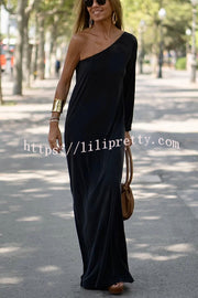 Lilipretty Side To Side One Shoulder Statement Maxi Dress