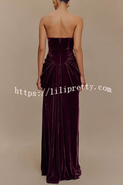 Paige Velvet Off Shoulder Side Pleated Hip Drape Maxi Dress