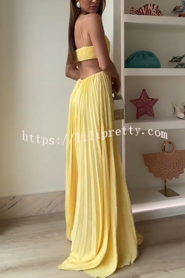 Butter Moment Pleated Cutout Waist A-line Slip Maxi Dress