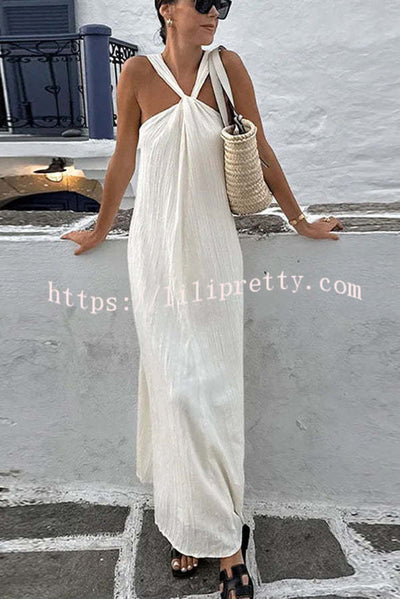 Lilipretty Sea angel Linen Blend Textured Fabric Halter Vacation Maxi Dress