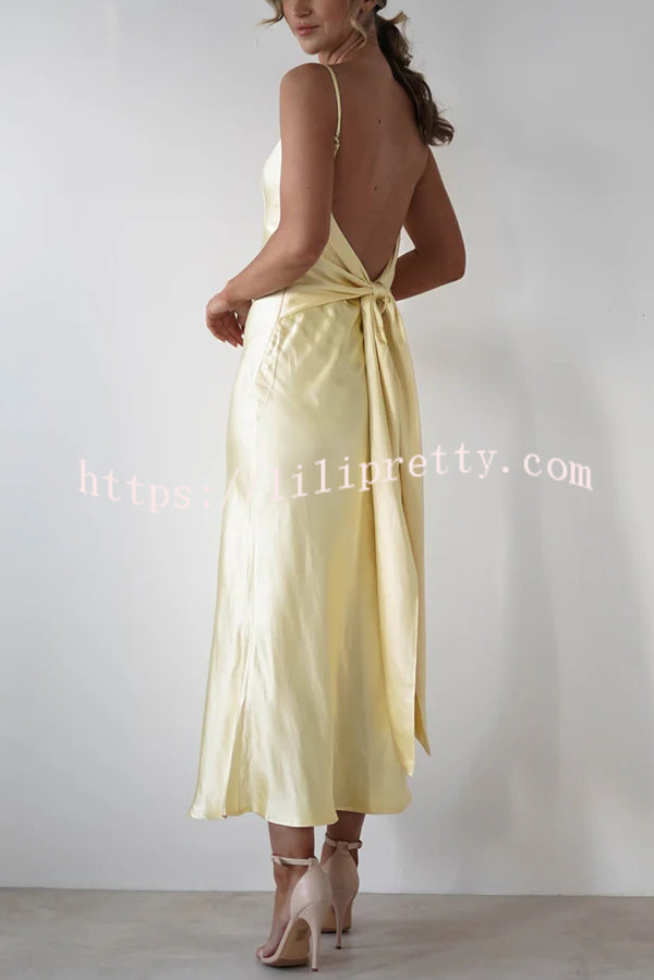 Satin Elegant Sling Backless Lace-Up Midi Dress