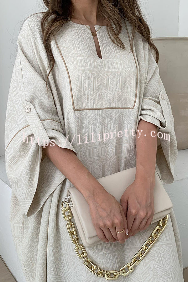 Lilipretty® Dignified and Elegant Unique Print Wide Half Sleeve Loose Robe Maxi Dress