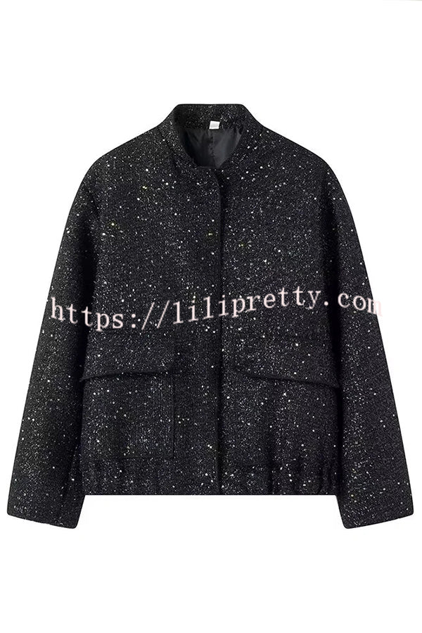 Fashion Sequin Long Sleeve Casual Pocket Loose Jacket