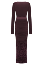 Sexy See-through Long-sleeved V-neck Pleated Slim-fit Maxi Dress