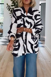 Breath of Freedom Animal Print Button Up Long Sleeve Lapel Loose Blazer