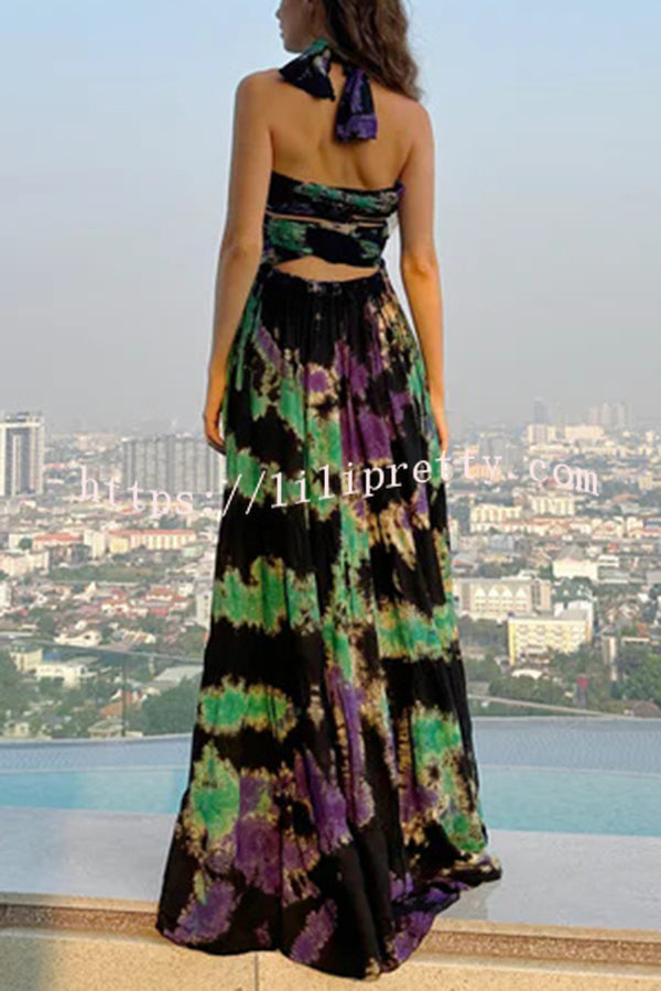 Tie-dye Printed Sleeveless Backless Strappy Maxi Dress