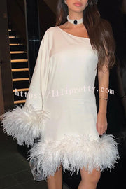 Lilipretty Vegas Living One Shoulder Feather Hem Party Mini Dress