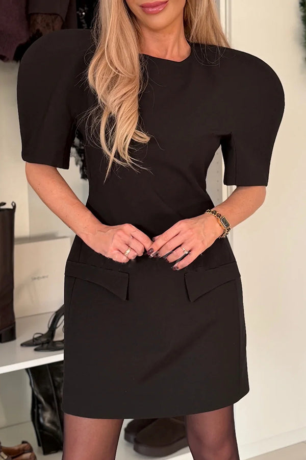 Glistening Smile Round Neck Puff Sleeve Slim-fit Mini Dress