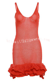 Bali Cutie Knit Layered Ruffle Pleats Hem Tank Stretch Mini Dress